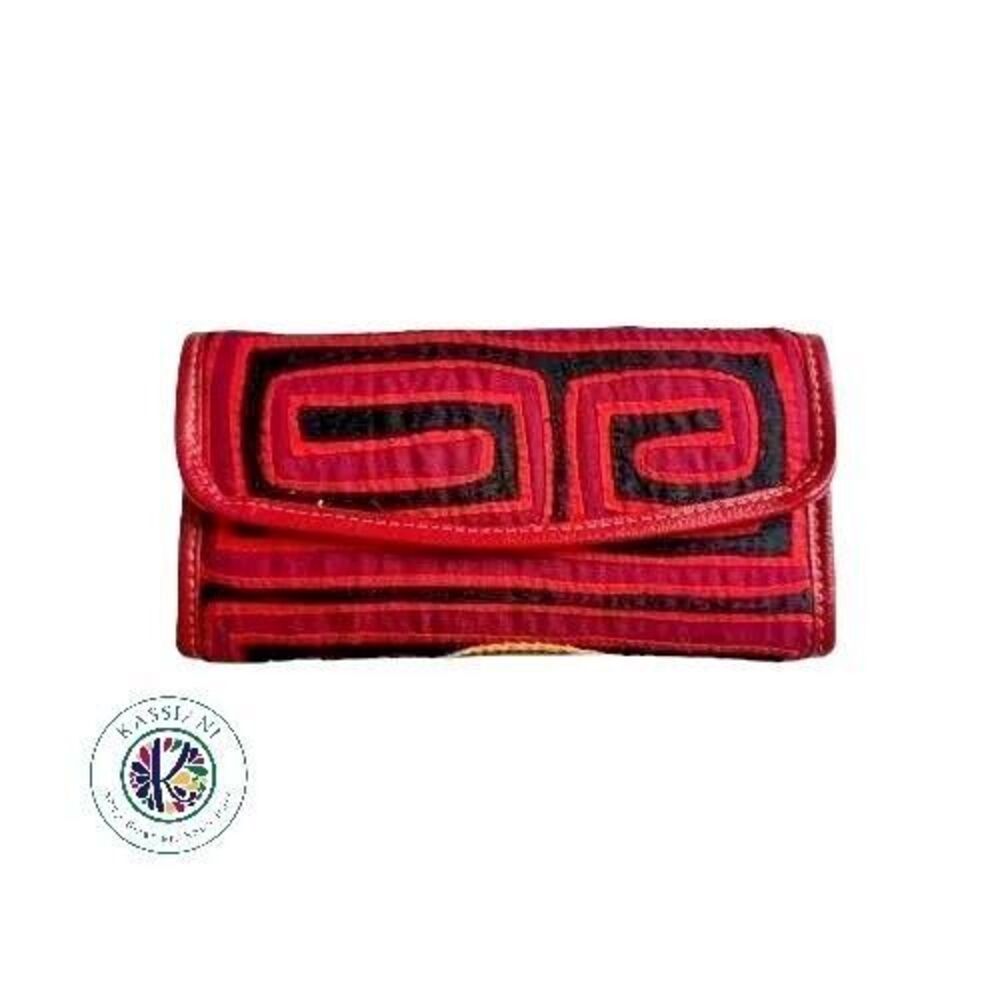 Unique Artisan Handmade Mola Wallet Large - Arte Kuna Colombia 100% Leather